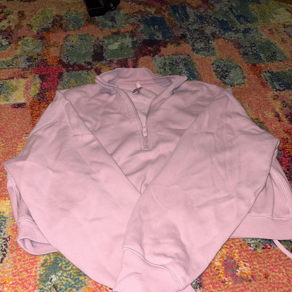 SKIMS Light Pink Half-Zip Sweater and pants set